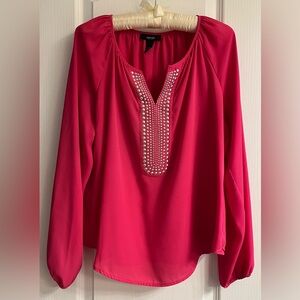 Alfani Pink Blouse with Embellished Neckline